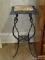 (APTBD) ANTIQUE BRASS AND MARBLE TOP FERN STAND WITH HOOF FEET AND DRAGON HEADS ON THE LEGS- 13 IN X