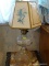(APTBD) ANTIQUE OIL LAMP CONVERTED TO ELECTRIC WITH SHADE AND CHIMNEY- 21 IN H, ITEM IS SOLD AS IS