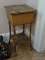 (APTLR) ANTIQUE BAMBOO AND WICKER LIFT TOP SEWING STAND- 14 IN X 30 IN, ITEM IS SOLD AS IS WHERE IS