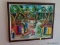 (APTLR) FRAMED HAITIAN OIL ON CANVAS OF VILLAGE SCENE BY FRANCILIEN IN CHERRY FRAME, BOUGHT IN