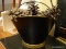 (LR) PAINTED COAL BUCKET WITH DECORATIVE PINE CONES- 15 IN X 12 IN, ITEM IS SOLD AS IS WHERE IS WITH