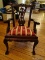 (LR) MAHOGANY CHIPPENDALE STYLE DOLL CHAIR WITH BALL AND CLAW FEET, CARVED BACK AND SPLAT- 13 IN X
