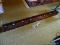 (3RD FL) WALNUT HANGING LIGHT UP QUILT RACK DISPLAY- 74 IN X 7 IN, ITEM IS SOLD AS IS WHERE IS WITH