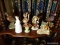 (PARLOR) SHELF LOT OF MISCELL. FIGURINES- PR, OF PHEASANTS, 2 DAVID WINTER COMPOSITION HOUSES, 3