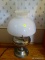 (UPBD1) ANTIQUE NICKEL PLATED OIL LAMP CONVERTED TO ELECTRIC MADE BY MAGNET WITH SHADE AND CHIMNEY-