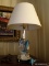 (PARLOR) DOLPHIN LAMP WITH SHADE AND DOLPHIN FINIAL- 28 IN H, ITEM IS SOLD AS IS WHERE IS WITH NO
