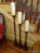(HALL) 3 BENCHMADE WALNUT CANDLEHOLDERS- 35 IN TALLEST- 24 IN SMALLEST WITH CANDLES, ITEM IS SOLD AS