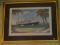 (LIBRARY) FRAMED AND DOUBLE MATTED, SIGNED AND NUMBERED, PRINT OF A CRUISE LINER NEAR THE BEACH BY