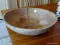 (BCKRM) ANTIQUE WOODEN BATTER BOWL-14 IN DIA., ITEM IS SOLD AS IS WHERE IS WITH NO GUARANTEES OR