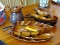 (BCKRM) 7 PCS. OF CARVED MAHOGANY SERVING PIECES AND WATER PITCHER FROM HAITI, ITEM IS SOLD AS IS