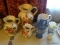(DR) ASSORTED LOT TO INCLUDE A SET OF GRADUATED CREAMERS (1 HAS A CRACK), A BLUE AND WHITE PAINTED