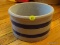 (DR) BLUE AND GRAY STRIPED CROCK. MEASURES 8 IN X 5 IN. ITEM IS SOLD AS IS WHERE IS WITH NO