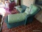 (FRNT PRCH) LLOYD FLANDERS GREEN WICKER CHAISE LOUNGE WITH GREEN STRIPE UPHOLSTERED CUSHIONS AND A