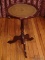 (LR) VINTAGE MAHOGANY LEATHER TOP CANDLE STAND WITH PIE CRUST TOP- VERY GOOD CONDITION- 13.5 IN X 22