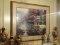 (LR) LARGE FRAMED AND MATTED THOMAS KINKADE WATER GARDEN PRINT WITH GAZEBO IN GOLD FRAME- 50 IN X 39