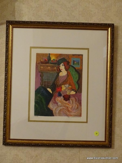 (LR) FRAMED AND MATTED, SIGNED AND NUMBERED PRINT OF LADY AT TABLE WITH FLOWERS- NUMBERED 69/350 -