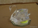 (UPHALL) SWAROVSKI CRYSTAL SWAN ON BEVELED GLASS MIRRORED PLATEAU- 2 IN H, HAS ORIGINAL BOX ON TOP