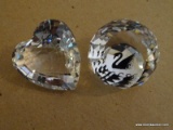 (UPHALL) 2 SMALL SWAROVSKI CRYSTAL PAPERWEIGHTS - 1.5 IN H- HEART SHAPED AND BALL, ITEM IS SOLD AS