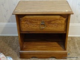 (APTBD) PINE ONE DRAWER NIGHTSTAND WITH PRESSED DESIGN IN DRAWER- 23 IN X 15 IN X 24 IN VERY GOOD