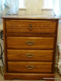 (APTBD) PINE 4 DRAWER CHEST WITH PRESSED DESIGN IN DRAWER- VERY GOOD CONDITION- 33 IN X 18 IN X 40