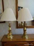 (APTBD) PR. OF BRASS LAMPS WITH SHADES- 28 IN H, ITEM IS SOLD AS IS WHERE IS WITH NO GUARANTEES OR