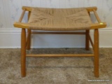(APTBD) MAPLE AND RUSH BOTTOM BENCH- 26 IN X 16 IN X 18 IN, ITEM IS SOLD AS IS WHERE IS WITH NO