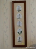 (APTBD) FRAMED AND MATTED PRINTS OF 5 LIGHTHOUSES IN CHERRY FRAME- 10.5 IN X 33.5 IN, ITEM IS SOLD