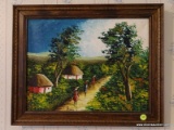 (APTBD) FRAMED HAITIAN OIL ON CANVAS OF LANDSCAPE BY RONY IN PINE FRAME, BOUGHT IN HAITI- 19 IN X 15