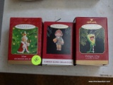 (APTLR) 3 HALLMARK CHRISTMAS ORNAMENTS- MON, GARDEN ELVES AND MICHIGAN J. FROG- 3 IN H, ITEM IS SOLD