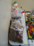 (APTLR) CHRISTMAS LOT- ANIMATED PLUSH SNOWMAN AND 4 BAGS OF ORNAMENTS- SOME FOLK ART, ITEM IS SOLD