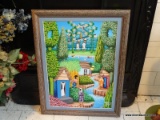 (APTLR) FRAMED HAITIAN OIL ON CANVAS OF VILLAGE SCENE BY SIMPLICIO ELIE IN DISTRESSED FRAME, BOUGHT
