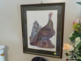 (APTLR) FRAMED, MATTED, SIGNED AND NUMBERED TURKEY PRINT BY DUANE RAVER- 367/1200 IN CHERRY AND
