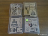 (APTLR) 4 SETS OF DECORATIVE RUBBER STAMPS- MUSIC SPEAKS, FABRIC OF FRIENDSHIP, BOLD BIRTHDAY, OLD
