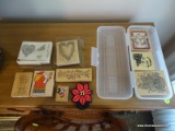 (APTLR) BOX CONTAINING DECORATIVE RUBBER INK STAMPS, ITEM IS SOLD AS IS WHERE IS WITH NO GUARANTEES