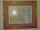 (APTLR) LARGE FRAMED AND DOUBLE MATTED MAP PRINT OF OUTER BANKS BY P. T. CHAMBERS AND NUMBERED 16/