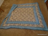 (APTLR) HANDMADE QUILT QUILTED IN DOWN- 76 IN X 120 IN, ITEM IS SOLD AS IS WHERE IS WITH NO