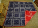 (APTLR) HANDMADE COTTON BANDANA QUILT AND 2 PILLOW SHAMS- 80 IN X 160 IN, ITEM IS SOLD AS IS WHERE