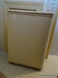 (APTBATH) VINTAGE WICKER CLOTHES HAMPER- 18 IN X 10 IN X 26 IN, ITEM IS SOLD AS IS WHERE IS WITH NO
