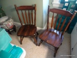 (APTKIT) 2 PINE ARROW BACK CHAIRS 19 IN X 18 IN X 43 IN, ITEM IS SOLD AS IS WHERE IS WITH NO