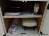 (APTKIT) CABINET LOT- ELECTRIC FRYING PAN AND MIXER, ETC.ITEM IS SOLD AS IS WHERE IS WITH NO