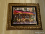 (PARLOR) FRAMED OIL ON CANVAS OF FRENCH STREET SCENES IN GOLD FRAME-, SIGNED BY ARTIST BUT