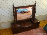 (UPBD1) VINTAGE MAHOGANY SHAVING MIRROR- 26 IN X 8 IN X 28 IN, ITEM IS SOLD AS IS WHERE IS WITH NO
