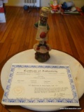(PARLOR) GNOME FIGURINE- BAKER- WITH COA- 8 IN H, ITEM IS SOLD AS IS WHERE IS WITH NO GUARANTEES OR