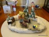 (PARLOR) 2 PC. GOEBEL SET- ICY ADVENTURE- POND- 9 IN X 4 IN AND FIGURE- 3 IN H, ITEM IS SOLD AS IS