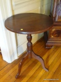 (HALL) MAHOGANY CANDLE STAND- 19 IN X 27 IN, ITEM IS SOLD AS IS WHERE IS WITH NO GUARANTEES OR