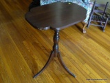 (HALL) ANTIQUE MAHOGANY TILT TOP TABLE- 15 IN X 22 IN X 30 IN, ITEM IS SOLD AS IS WHERE IS WITH NO