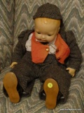 (HALL) ANTIQUE MADAME HENDREN COMPOSITION DOLL- D011- MOVEABLE EYES, ARMS AND LEGS- 26 IN H, ITEM IS