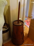 (LIBRARY) ANTIQUE WOODEN DASHER CHURN- 36 IN H,ITEM IS SOLD AS IS WHERE IS WITH NO GUARANTEES OR
