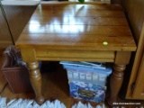 (BCKRM) PINE END TABLE- 22 IN X 19 IN X 22 IN, ITEM IS SOLD AS IS WHERE IS WITH NO GUARANTEES OR
