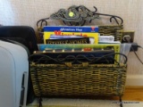 (BCKRM) METAL MAGAZINE RACK, 2 LAPTOP CASES AND LAPTOP PILLOW, ITEM IS SOLD AS IS WHERE IS WITH NO
